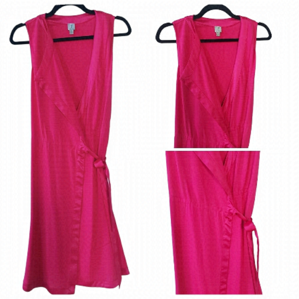 NWOT Tristan Hot Pink Wrap Dress W/ Satin Belt XS
